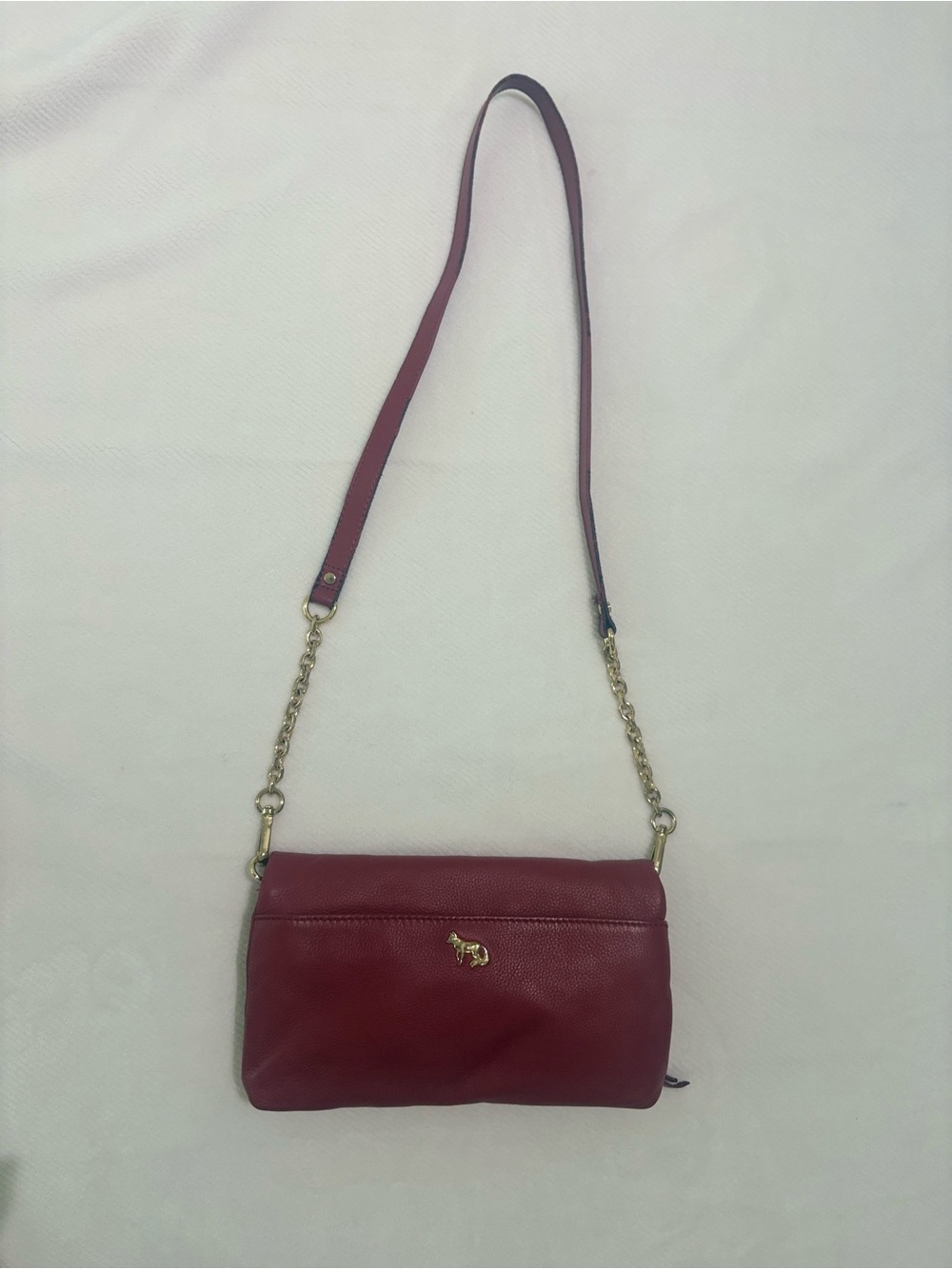 Emma Fox Burgundy Crossbody Bag with Gold Chain Detail